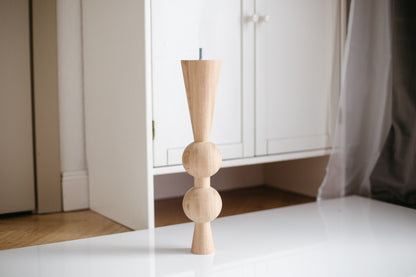 Natural Wooden Coffee Table Leg with Dual Top Spheres – Handmade Design, H400 mm