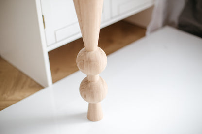 Natural Wooden Coffee Table Leg with Dual Top Spheres – Handmade Design, H400 mm