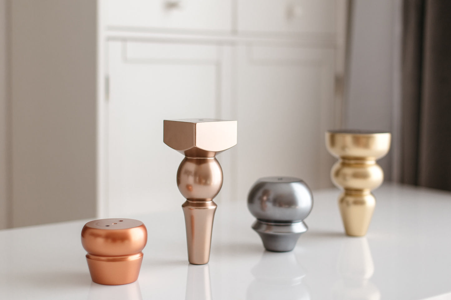Birch Wooden Furniture Leg – Copper Matte Finish (IGM), H65 mm