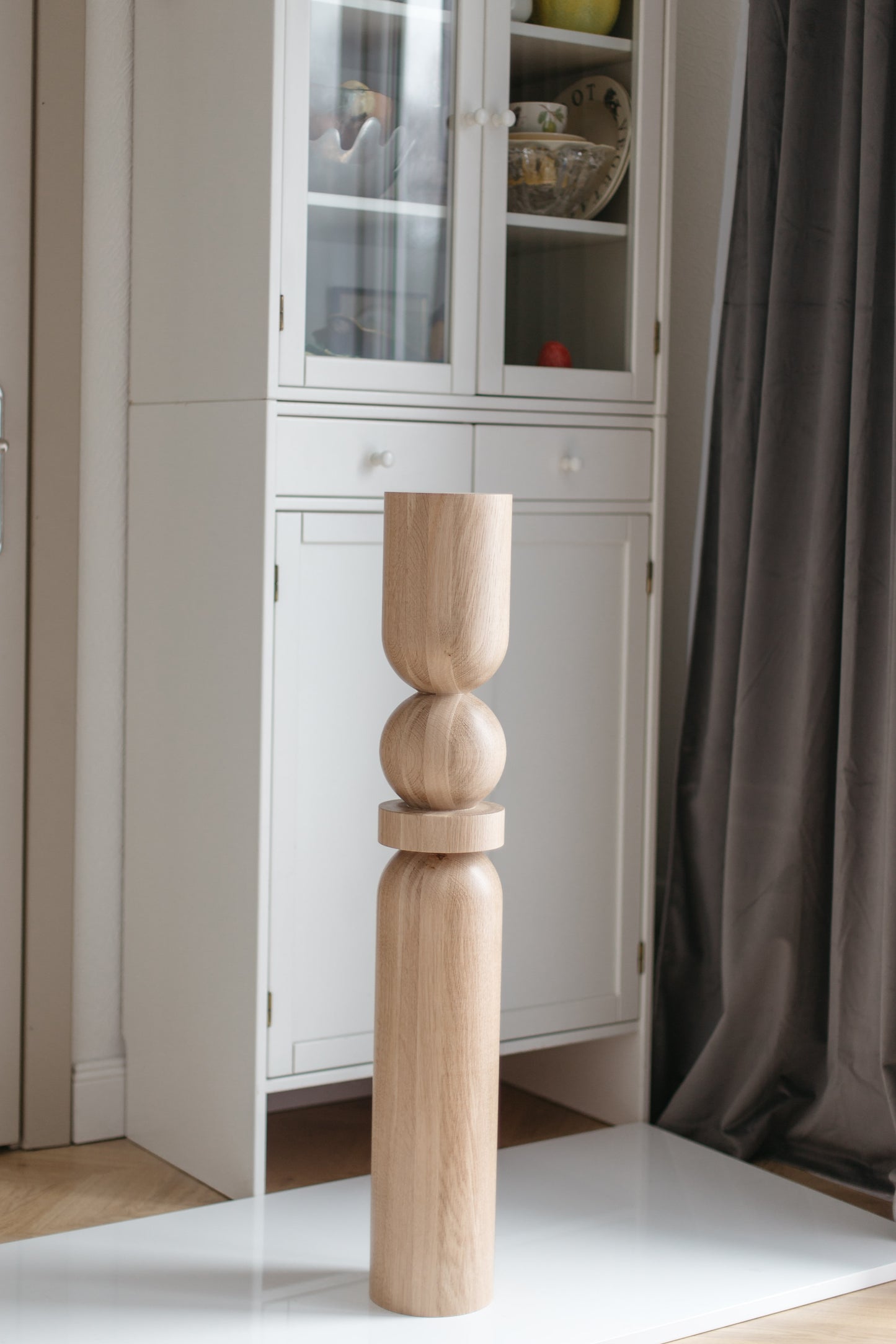 Wooden Table & Kitchen Island Leg with Center Sphere – Handmade Design, H900 mm