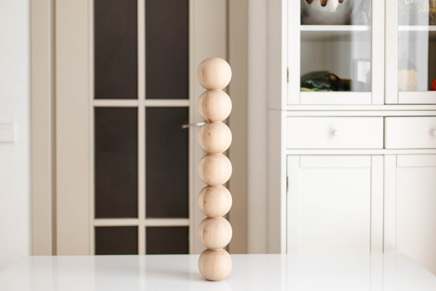 Wooden Table & Bar Leg with Seven Sphere Details – Handmade Design, H574 mm