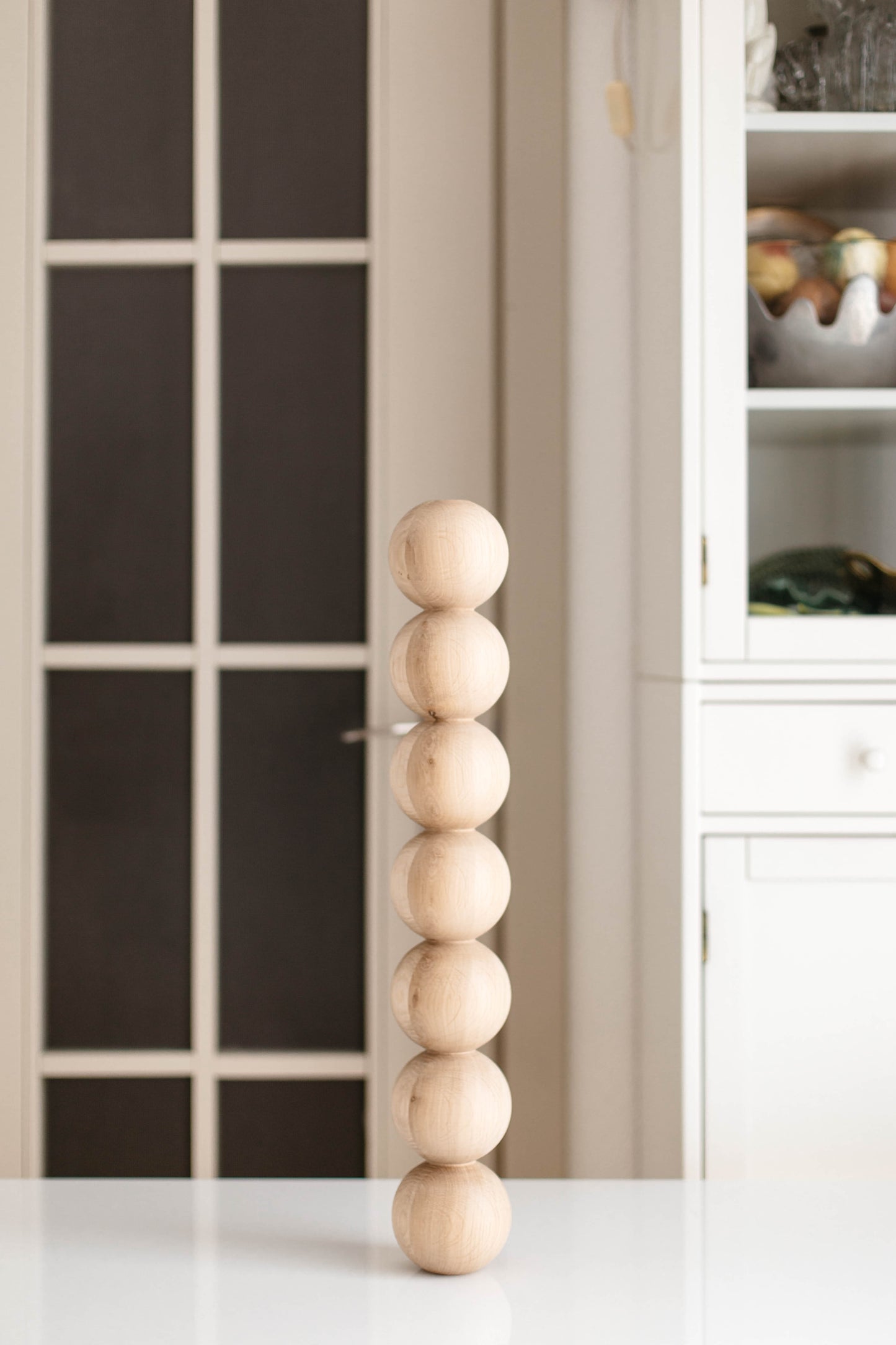Wooden Table & Bar Leg with Seven Sphere Details – Handmade Design, H574 mm
