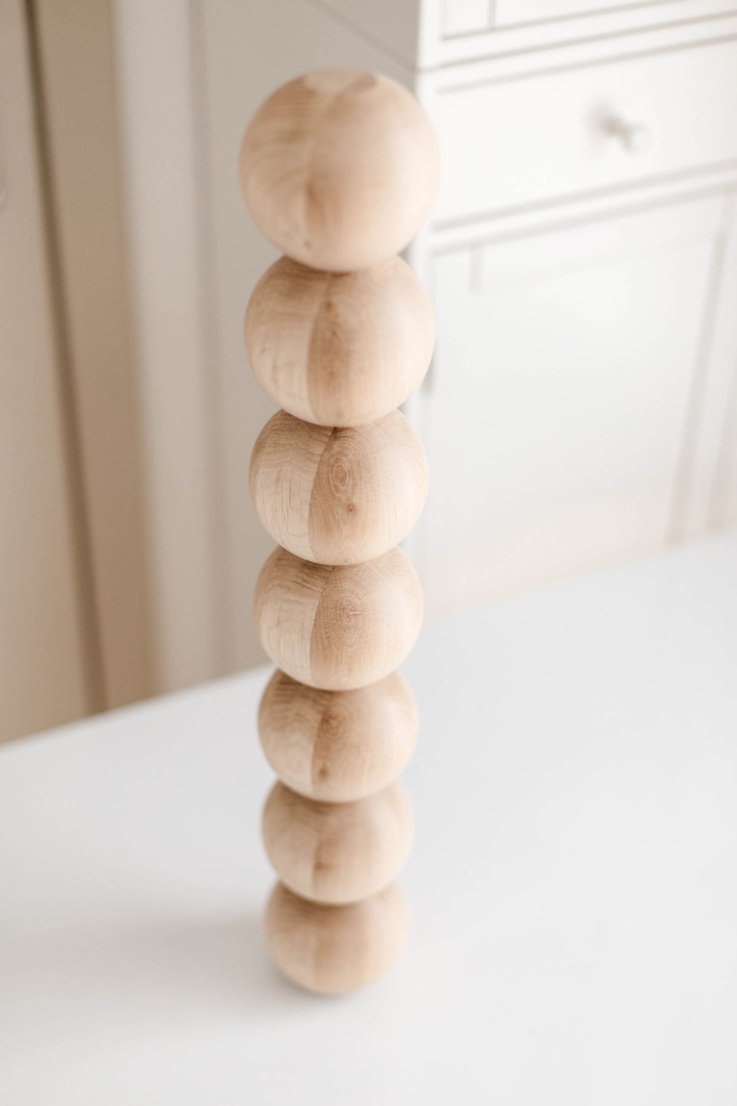 Wooden Table & Bar Leg with Seven Sphere Details – Handmade Design, H574 mm