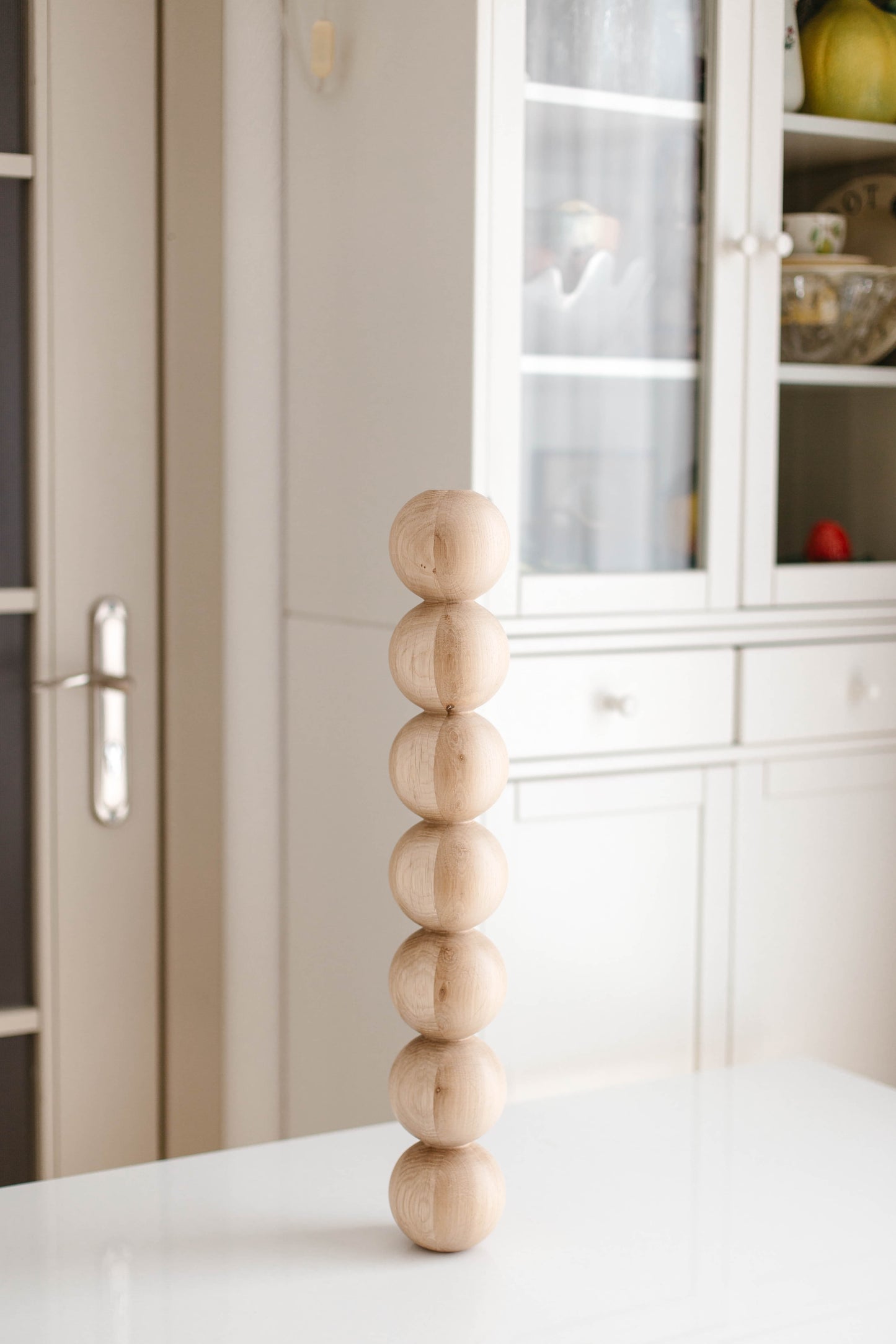 Wooden Table & Bar Leg with Seven Sphere Details – Handmade Design, H574 mm