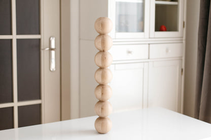 Wooden Table & Bar Leg with Seven Sphere Details – Handmade Design, H574 mm