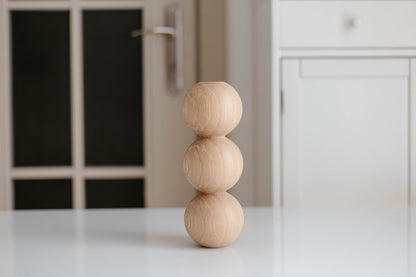 Round Turned Wooden Furniture Leg with Triple Sphere Detail – Handmade, H244 mm