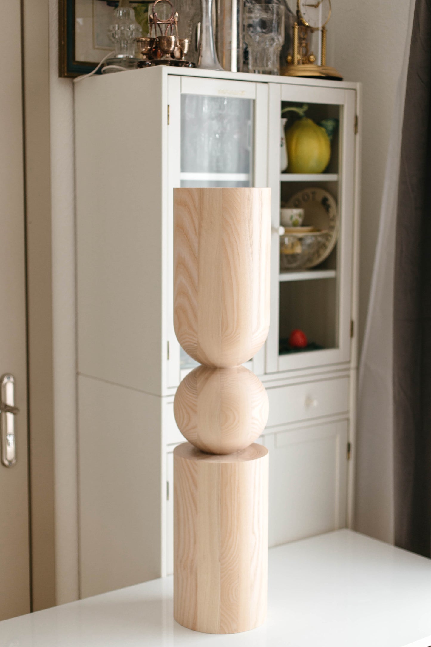 Wooden Table & Kitchen Island Leg with Center Sphere – Handmade Design, H902 mm