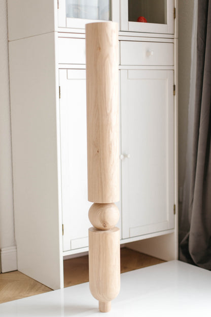 Turned Wooden Table Leg – Rounded Sphere, 1000 mm