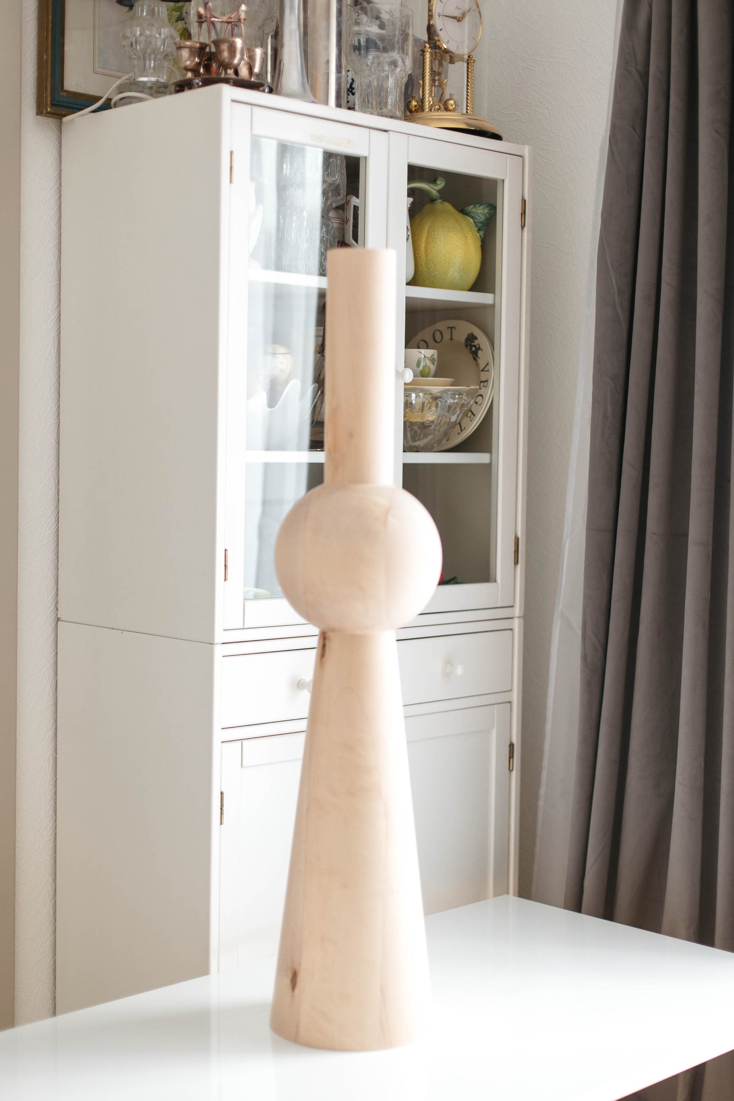 Wooden Table & Kitchen Island Leg with Center Sphere – Handmade, H943 mm