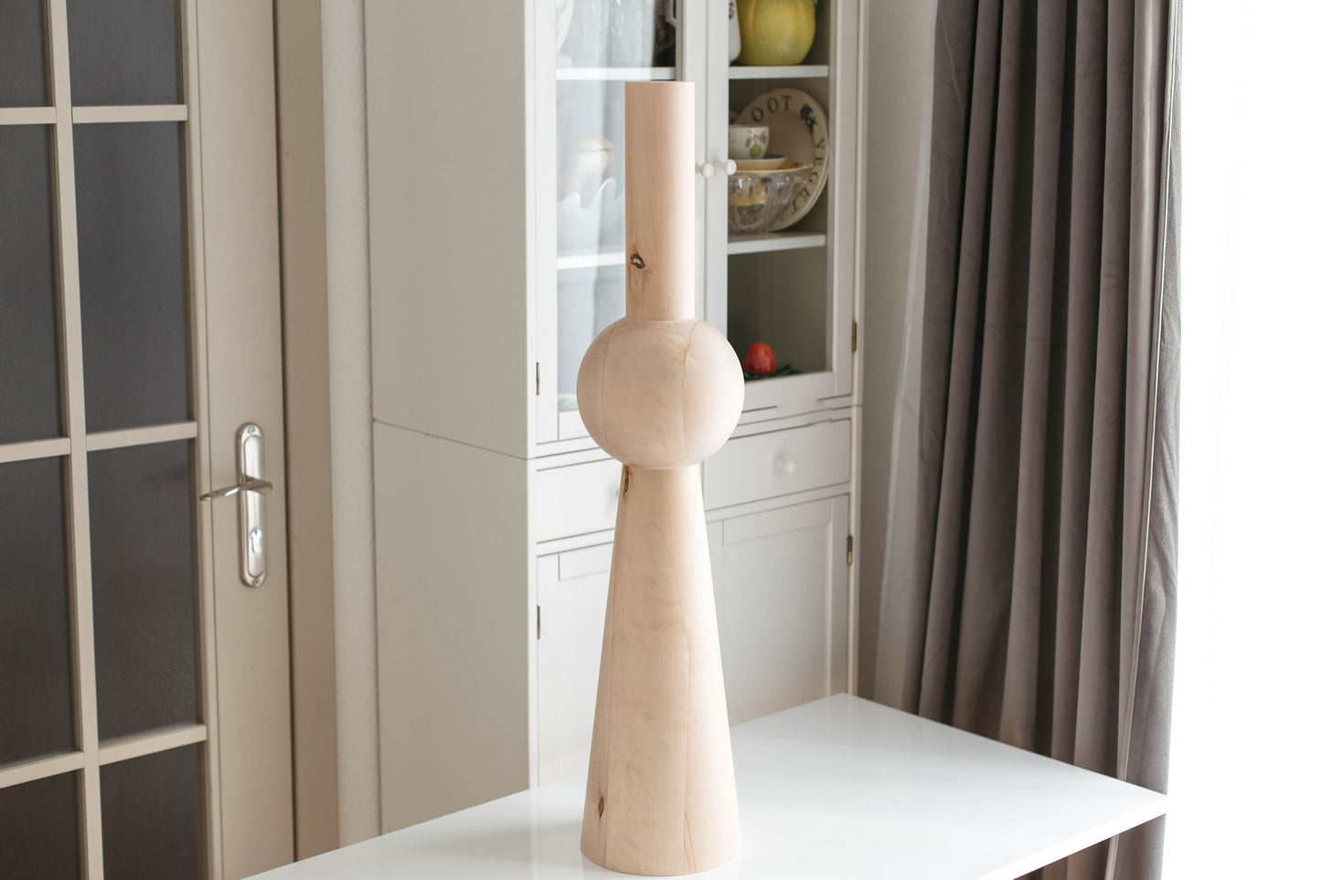 Wooden Table & Kitchen Island Leg with Center Sphere – Handmade, H943 mm