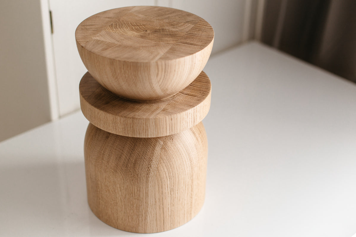 Handmade Wooden Block – Solid Wood with Elegant Sphere Detail H300 mm