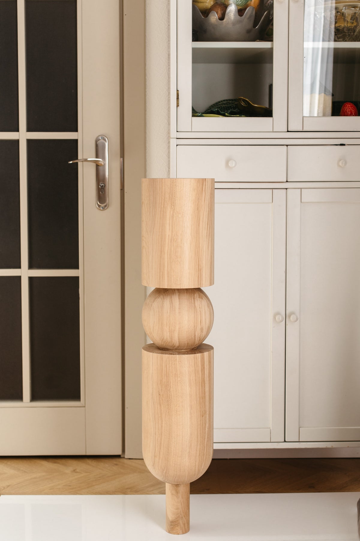 Wooden Table & Kitchen Island Leg with Sphere – Handmade, H900 mm