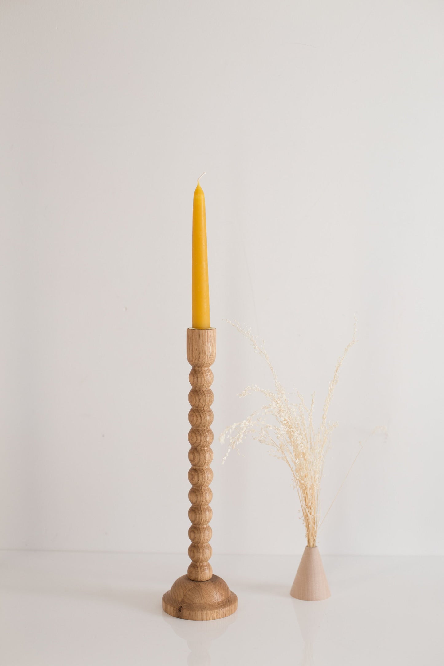 Set of 2 Hand-Turned Wooden Taper Candle Holders – Bubble Design, Oak