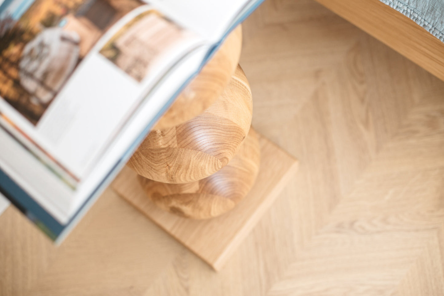 Elegant Wooden Bedside Table with Central Sphere Accent – Handmade Design, H580 mm