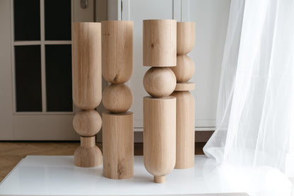 Wooden Table & Bar Leg with Rounded Sphere Detail – Lathe-Turned Design, H690 mm