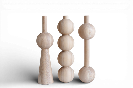 Wooden Furniture Leg with Four Sphere Details – Handmade Design, Set of 3, H670 mm