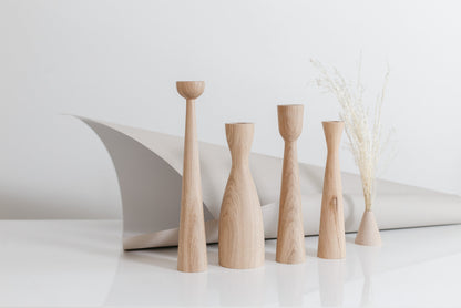 Set of 2 Wooden Taper Candle Holders, Wide,  Hand-Turned Oak