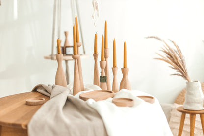 Set of 2 Hand-Turned Wooden Taper Candle Holders – Classic Oak Design