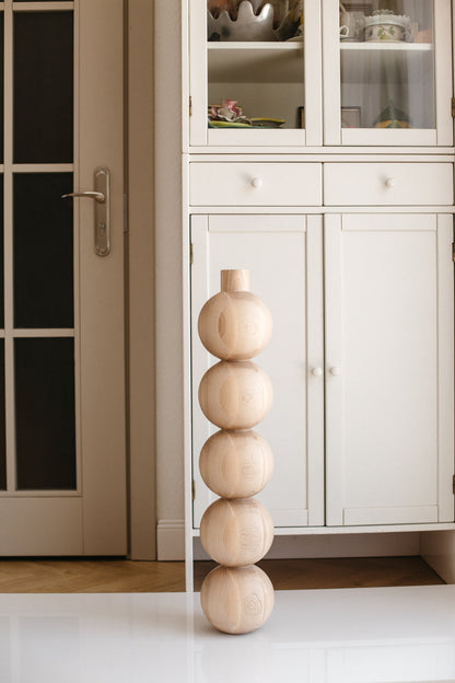 Wooden Furniture Leg with Five Sphere Details – Lathe-Turned Design, H730 mm