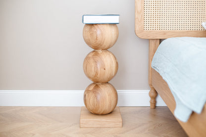 Elegant Wooden Bedside Table with Central Sphere Accent – Handmade Design, H580 mm