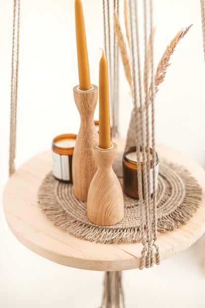 Set of 2 Wooden Taper Candle Holders, Wide,  Hand-Turned Oak
