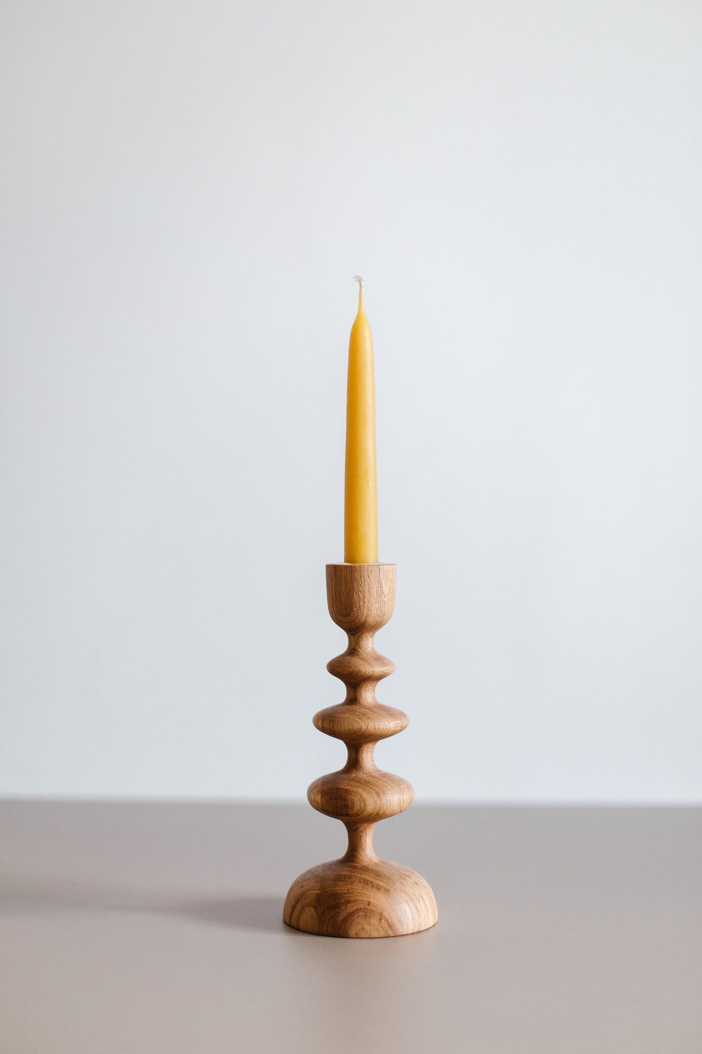 Set of 2 Hand-Turned Wooden Taper Candle Holders – Wave Design, Oak