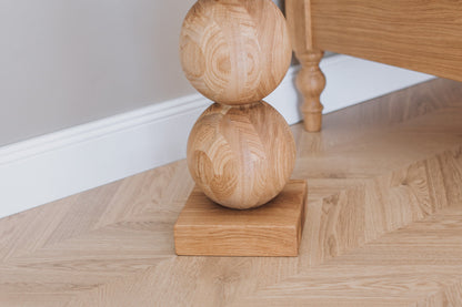 Elegant Wooden Bedside Table with Central Sphere Accent – Handmade Design, H495 mm